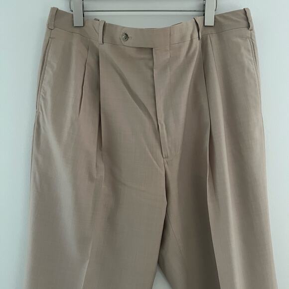 Holland & Sherry Bespoke Pleated Pants Dress Trousers Tan Size 38" JL - Picture 3 of 9